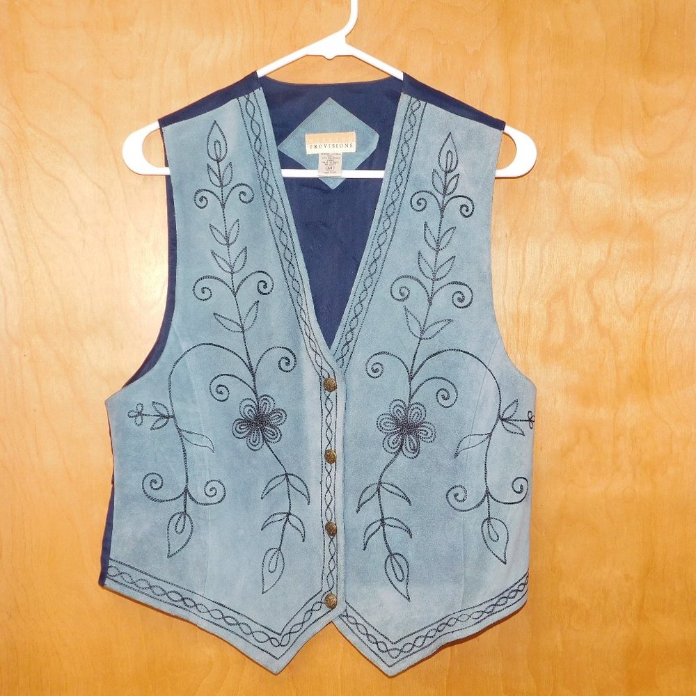Suede Blue Embroidered Vest